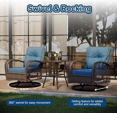 3 Pcs Patio Furniture Set Outdoor Swivel Glider Rocker Wicker Patio Bistro Set - Image 1 of 4
