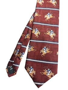Circle S Western Rodeo Roping Cowboys Film Strip Burgundy Mens Silk Neck Tie New - Picture 1 of 3