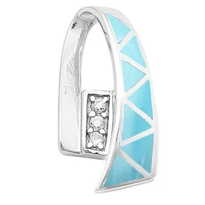 Natural Larimar & CZ New Design .925 Sterling Silver Pendant - Picture 1 of 2