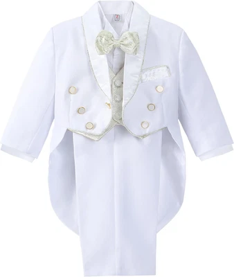 Baby Toddler Boys Tuxedo Suit 5 Pieces Set Formal Dress Wear Wedding Outfit with - image 1 of 4