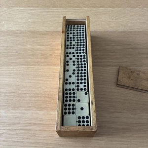Full Set OfAntique Bone Ebony Double Nine 9 Dominoes with Box - Picture 1 of 5