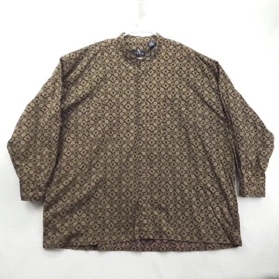 Camisa Enro Para Hombres 3XL Grande Borgoña Dorado Cuello Mandarín Algodón Medallón Geométrico Foto 1 de 4