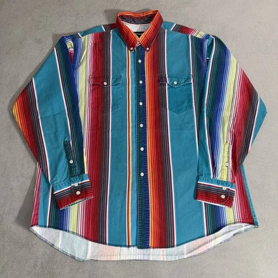 Vintage Wrangler Western Striped Brushpopper Shirt XXL Navajo Rodeo Cowboy 18 35 - Image 1 of 4