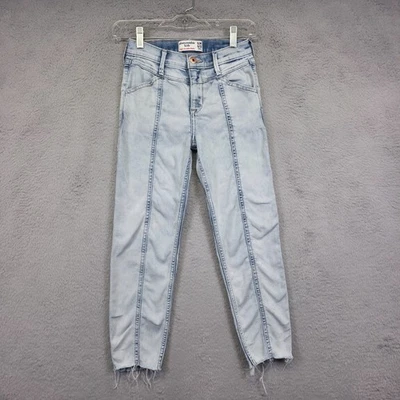 Y2K винтажный Abercrombie джинсы девочка 11/12 белый высоты узкие лодыжки свет стирка - Изображение 1 из 4