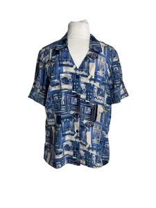 Vintage Donnkenny Petite Small Blouse Short Sleeve Button Front Blue Floral Top - Picture 1 of 8