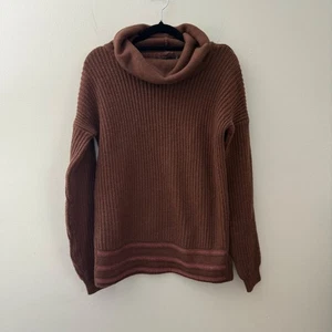 Prana Womens Brown Wool Blend Cowl Neck Knit Sweater Pullover Sz M - Picture 1 of 11