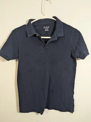 Children's Place Boy Size L 10/12 Navy Blue Short Sleeve Polo Uniform Shirt - Image 1 of 3
