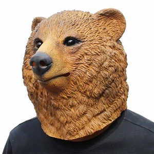 Deluxe Halloween Costume Party Latex Animal Head Brown Bear - Picture 1 of 6