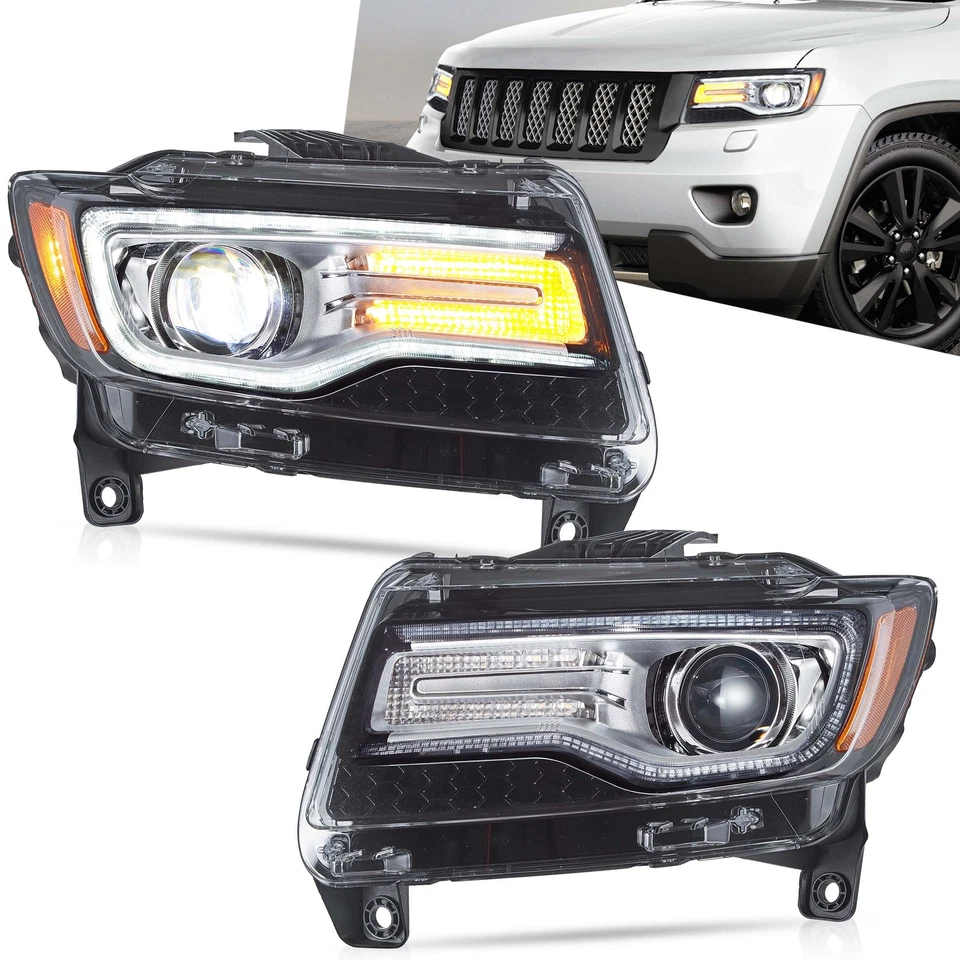 VLAND FrontScheinwerfer Paar Chrom LED Fit 2011 2012 2013 Jeep Grand Cherokee - Bild 1 von 4