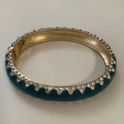 Turquoise Enamel Bangle Bracelet With Crystals  - Image 1 of 4