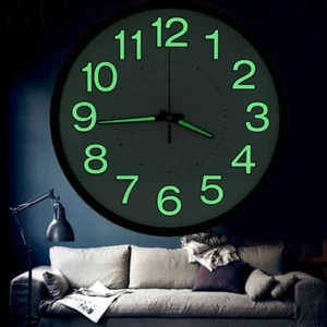 12 Zoll Wanduhren Lautlos Geräuschlos Wand Uhr Mit Nachtlicht für Wohnzimmer - Bild 1 von 13