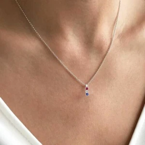VS/F-G Diamond Blue Sapphire 14K Gold Ruby US Flag Inspired Pendant Necklace - Picture 1 of 5