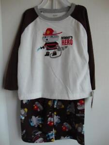 CARTER'S Baby Boys 2pc Set Pajamas 24 Months Fireman Raccoon "Mommy's Hero" NWT
