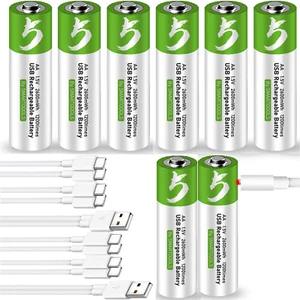 AA Batteries 8 Pack, Rechargeable AA Batteries, USB Type C Rechargeable Lithium  - Picture 1 of 18