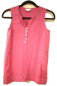 J. Jill Women's Size XS Petite Love Linen Henley Sleeveless Tank Top Fuschia - Picture 1 of 6