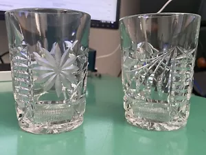2er SET DICKE SCHWERE KRISTALLKLARE FLORAL GESCHLIFFENE GLAS SCOTCH TUMBLER GLÄSER - Bild 1 von 18