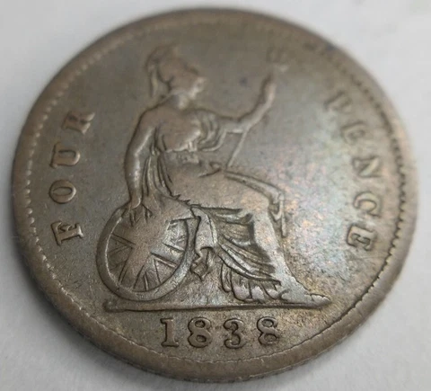 1838 GREAT BRITAIN UK England 4d FOUR PENCE .925 SILVER Young Victoria MAUNDY Cover