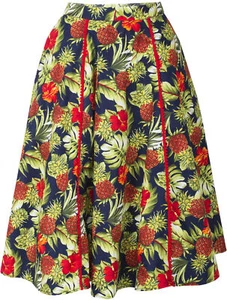 Küstenluder KATREIN Ananas HIBISCUS Pompom Swing Skirt ROCK Blau Rockabilly