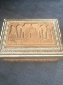 WW 2 Indien Vintage Handgeschnitzte Schmuckschatulle Elfenbeinrand Antik Sammlerstück RAR - Bild 1 von 12