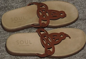 Naturalizer Soul Janice Brown Faux leather Flip-Flop Thong Flat Sandal SZ 9.5M - Picture 1 of 3