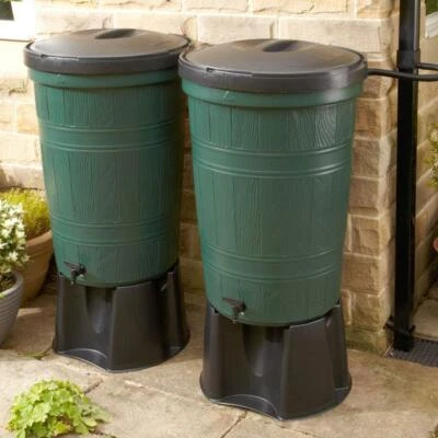 400 litre Water Butt Double Kit - 2 x 200 litre barrels, stands, taps and pipes - Image 1 of 4