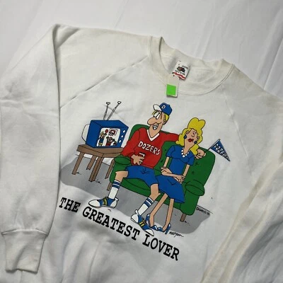 Vtg Adult Sweatshirt 80's Greatest Lover Dozers Cartoon White Crewneck XL USA - Image 1 of 4