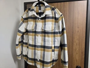 NWT AMERICAN EAGLE AE OVERSIZED PLAID FLEECE & LOVE SHACKET SMALL COZY YELLOW - Picture 1 of 4