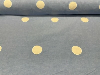 5 метров хлопчатобумажной ткани-занавески с аппликационными пятнами цвета шамбре синего крема - Изображение 1 из 4