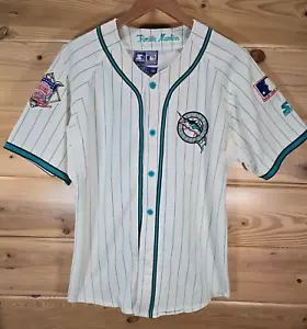 Vintage Starter Florida Marlins Baseball Jersey Men Medium Pin Stripe READ - Picture 1 of 16