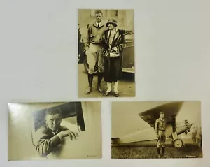 (3) Postales con foto real en blanco y negro de Charles Lindbergh RPPC: Spirit of St. Louis - Imagen 1 de 2