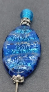 Gorgeous Royal Blue Czech Glass Hat Pin Clear Rhinestone Rondell Silvertone Caps - Foto 1 di 7
