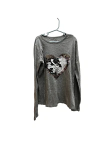 Crewcuts Factory Rainbow Sequin Heart LS Tee - Gray - Size 12 - Picture 1 of 4