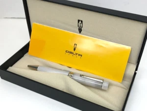 DELTA Vintage-Collection White marble/Silver Twisted Ballpoint Pen w/Box&Booklet - Picture 1 of 5