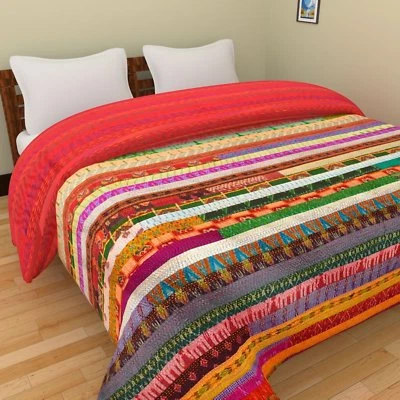 Edredón Kantha hecho a mano vintage Gudri Pattola seda Ekat individual retazos  Foto 1 de 3