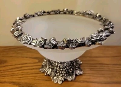 HTF Arthur Court Acrylic Conical Shaped Bowl w/ Metal Roses Rim & Grapes Base - Image 1 of 4