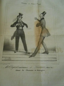 Litho Caricature 1833 Mlle Dejazet et Levasseur dans les chansons de Desaugiers - Picture 1 of 1