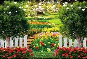 10ft x 10Ft Flowers Photography Backdrop Spring Garden Fence Tree Floral Photo - Picture 1 of 4