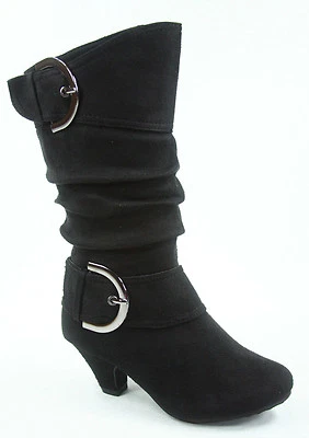 Lindos zapatos bota de gamuza sintética de tacón bajo con hebilla y cremallera talla 9-4 para niñas jóvenes Foto 1 de 4