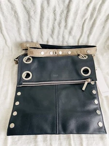 NWT Hammitt Montana Reversible Black & Pewter Leather Messenger $595 - Picture 1 of 5