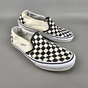 Vans Slip on Shoes Womens Sz 8 Black Off White Checkered Canvas Skate Sneakers - Picture 1 of 11