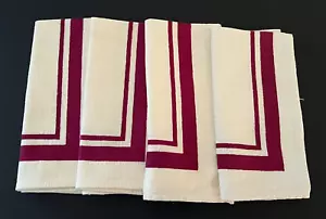 Lote de 4 servilletas de lino vintage 14" X 14" color beige con rayas granates - Imagen 1 de 8