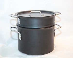 Vintage Calphalon Anodized Aluminum 8 Qt Stock Pot 8608 Steamer Strainer USA - Picture 1 of 15