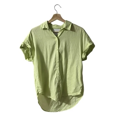 Camisa de campamento de lino Lola River talla pequeña verde lima cuello alto bajo abotonada Foto 1 de 4