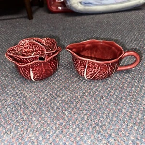 VTG SECLA CABBAGE RED SUGAR BOWL & CREAMER PORTUGAL RARE COLOR - Picture 1 of 14