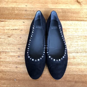 Stuart Weitzman Black Suede Round Toe Studded Ballet Flats, Size 40.5 EU - Picture 1 of 10