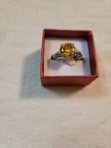 Damenring Citrin Stein 18 kt vergoldet Silberfarben. Größe 10 mit Geschenkbox - Bild 1 von 7