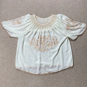 Vintage Hungarian Embroidered Blouse Womens 16 UK Chiffon Folk Boho Hippy Top - Picture 1 of 9