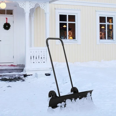 39" Wide Snow Shovel with Wheels Heavy Duty Metal Rolling Snow Removal Tool - Image 1 of 4