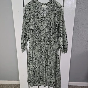 Umgee Midi Green Black Leopard Dress Medium Tiered Ruffle Boho Safari - Picture 1 of 6