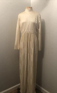 Vintage 60s70s NWT Leslie Fay Original Ivory Mod Minimalist Column Maxi Dress 16 - Picture 1 of 15
